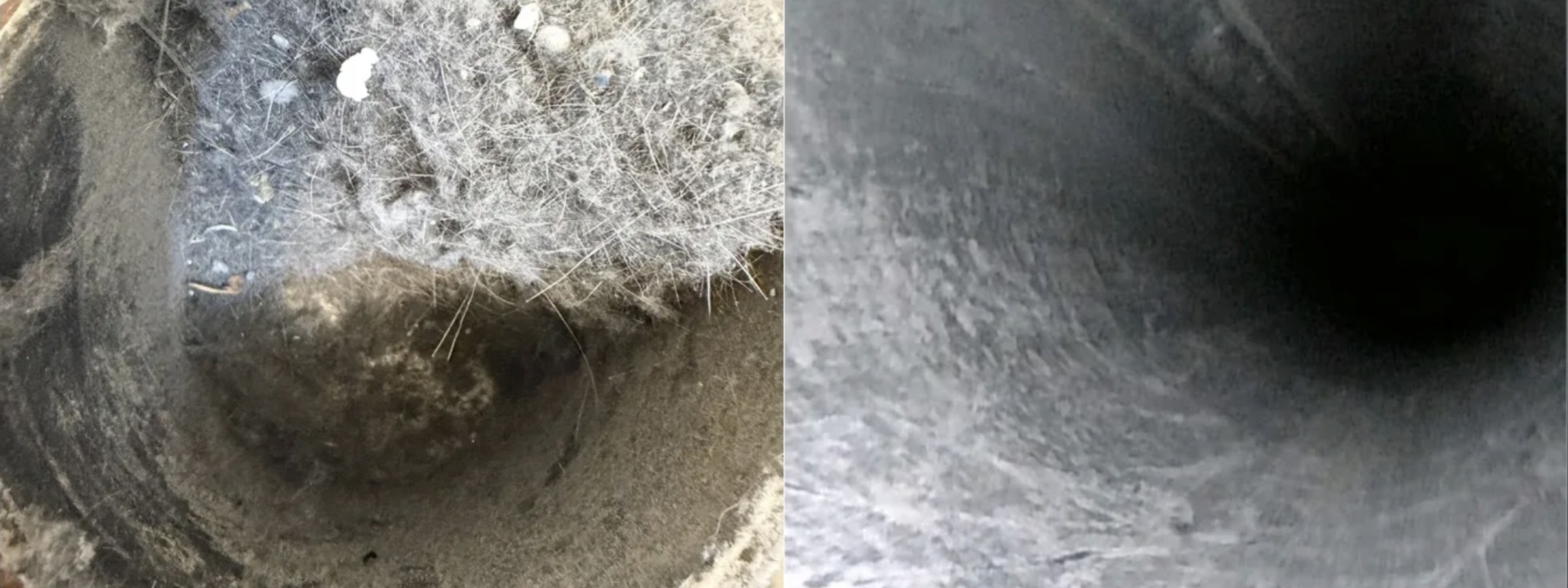 After: the same duct cleaned down to bare metal with clear airflow